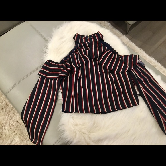 MIA COLD SHOULDER TOP | RWB STRIPE - Picture 4 of 8